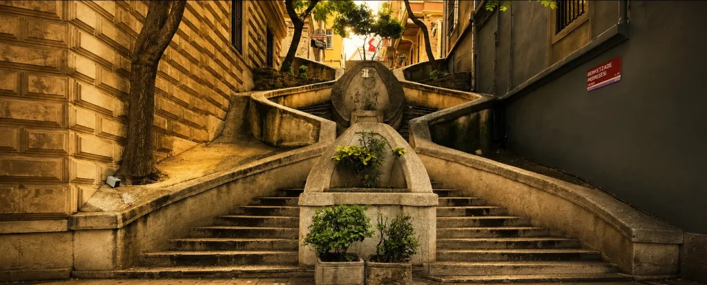 Historic Kamondo Stairs located between Karaköy and Galata in Istanbul.