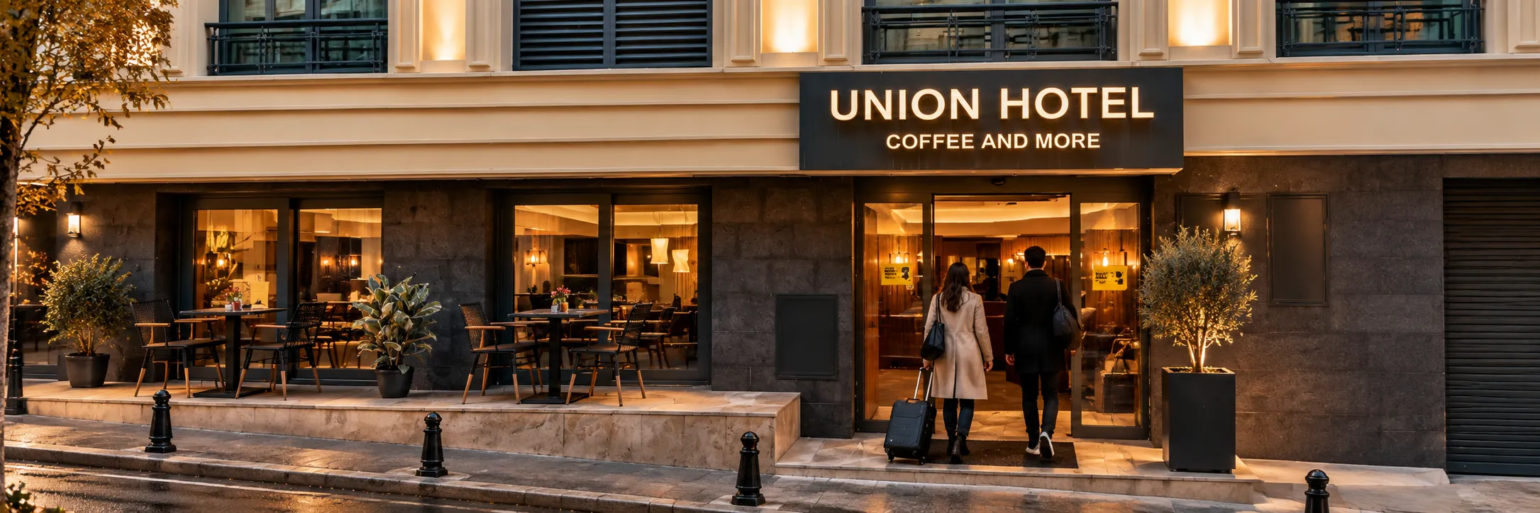 Guests returning to Union Hotel after an autumn day exploring Istanbul